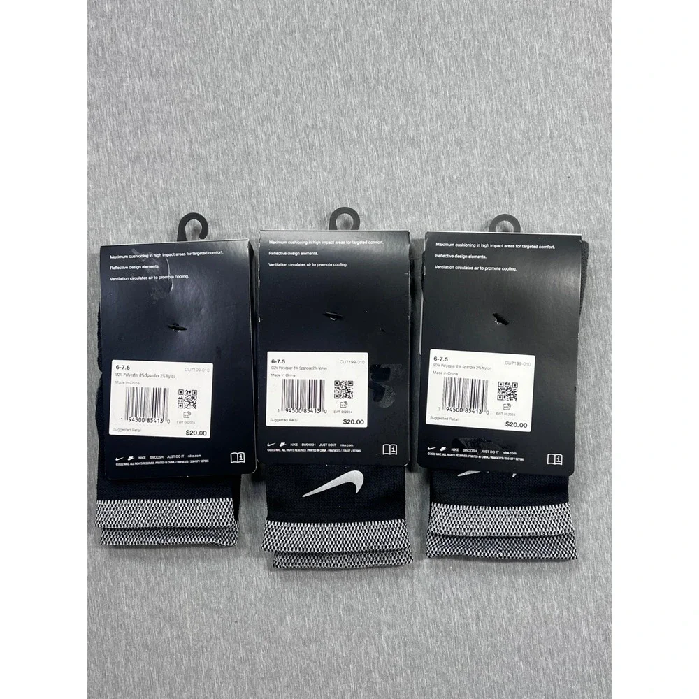 3 Nike Spark Running Socks Black Dri-FIT Cushioned‎ Ankle M 6-7.5 W 7.5-9 lot